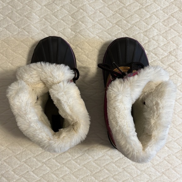 London Fog winter boots, sweater knit uppers, faux fur, pink/brown kids 10 - Picture 7 of 10